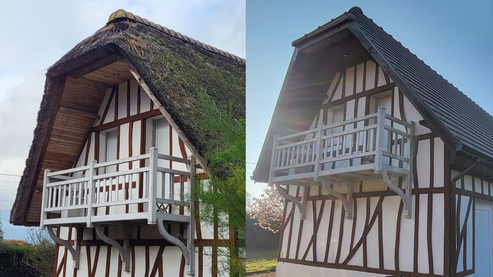 Pignon à colombages avant et après